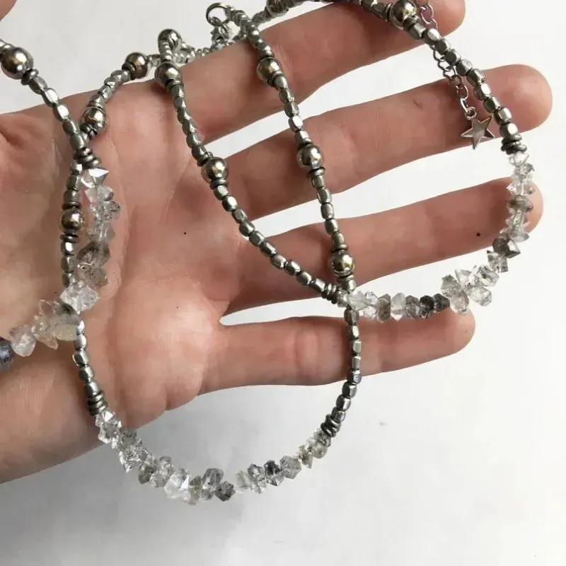 10pcs Dainty Herkimer Vintage Silver Plated Bead Choker Necklace Tibetan Quartz Crystal Women Y2k Jewelry Boho Grunge Emo