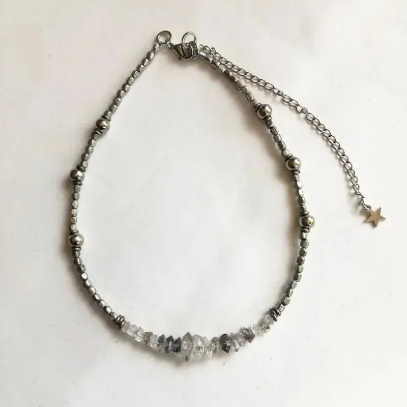 10pcs Dainty Herkimer Vintage Silver Plated Bead Choker Necklace Tibetan Quartz Crystal Women Y2k Jewelry Boho Grunge Emo