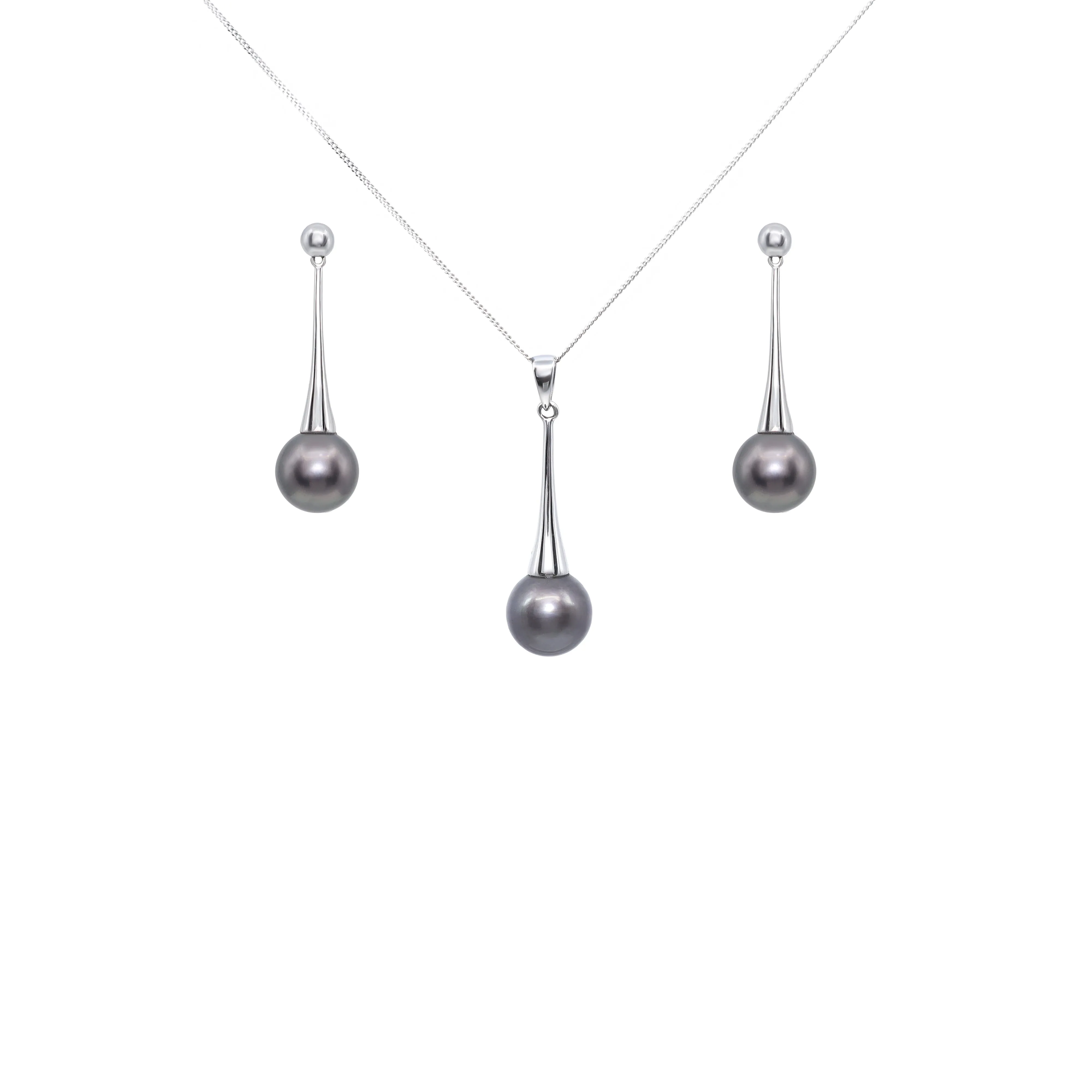 18K White Gold Tahitian Pearl Drop Earring - 20465780
