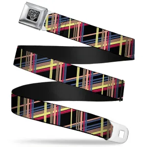 BD Wings Logo CLOSE-UP Full Color Black Silver Seatbelt Belt - Plaid Black/Yellow/Red/Blue/Orange Webbing