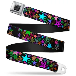 BD Wings Logo CLOSE-UP Full Color Black Silver Seatbelt Belt - Stargazer Black/Multi Color Webbing
