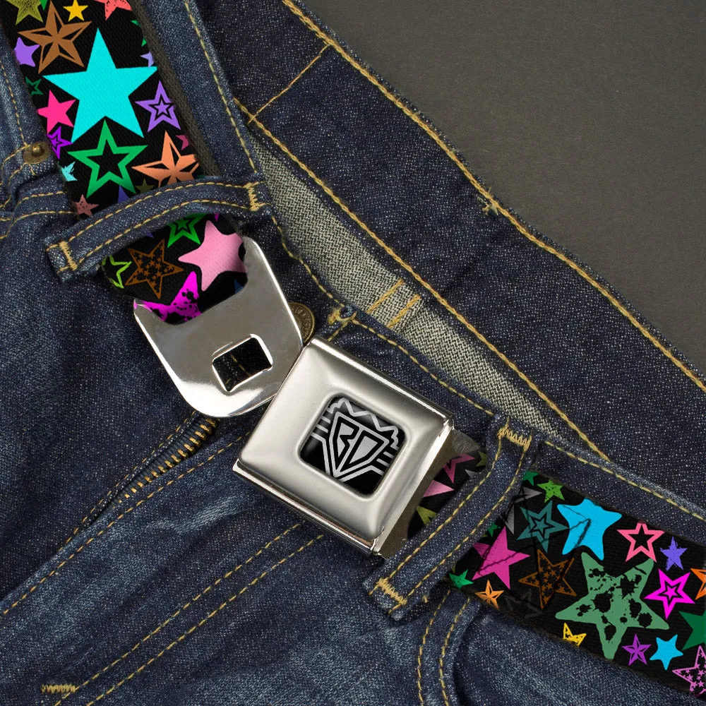 BD Wings Logo CLOSE-UP Full Color Black Silver Seatbelt Belt - Stargazer Black/Multi Color Webbing