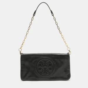 Black Leather Reva Chain Clutch