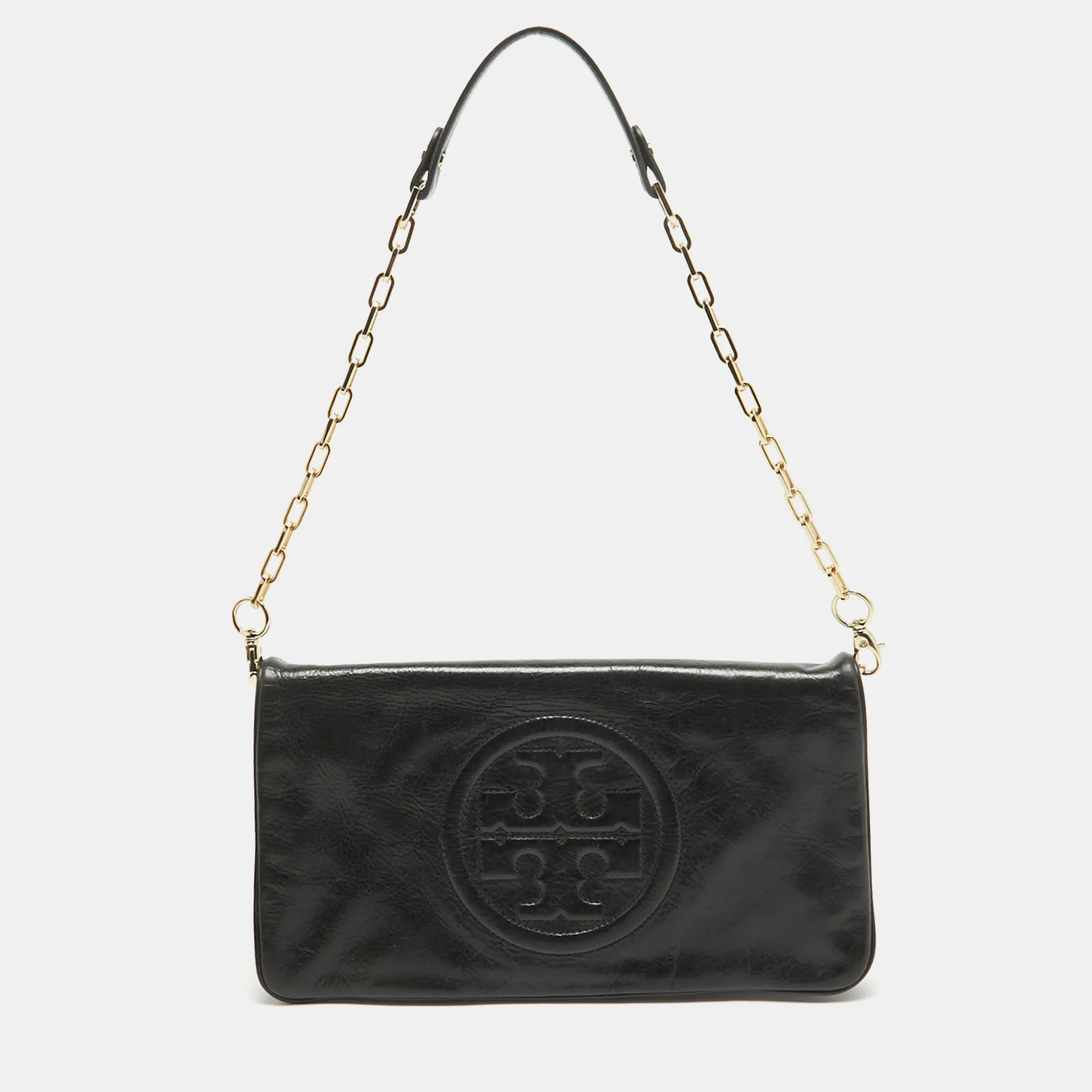 Black Leather Reva Chain Clutch