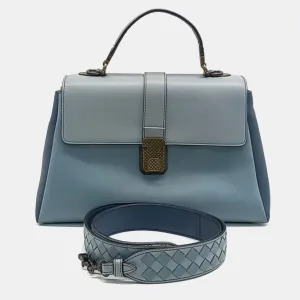 Blue Leather Nappa Medium Piazza Bag