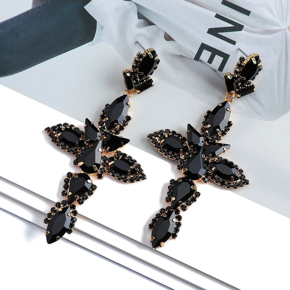 Boho Vintage Luxury Ear Accessories Cross Geometric Sparkly Crystal Big Dangle Earrings For Women