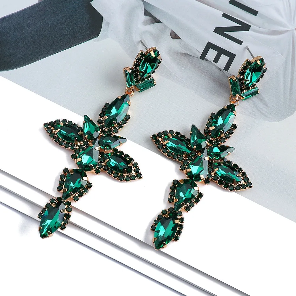Boho Vintage Luxury Ear Accessories Cross Geometric Sparkly Crystal Big Dangle Earrings For Women