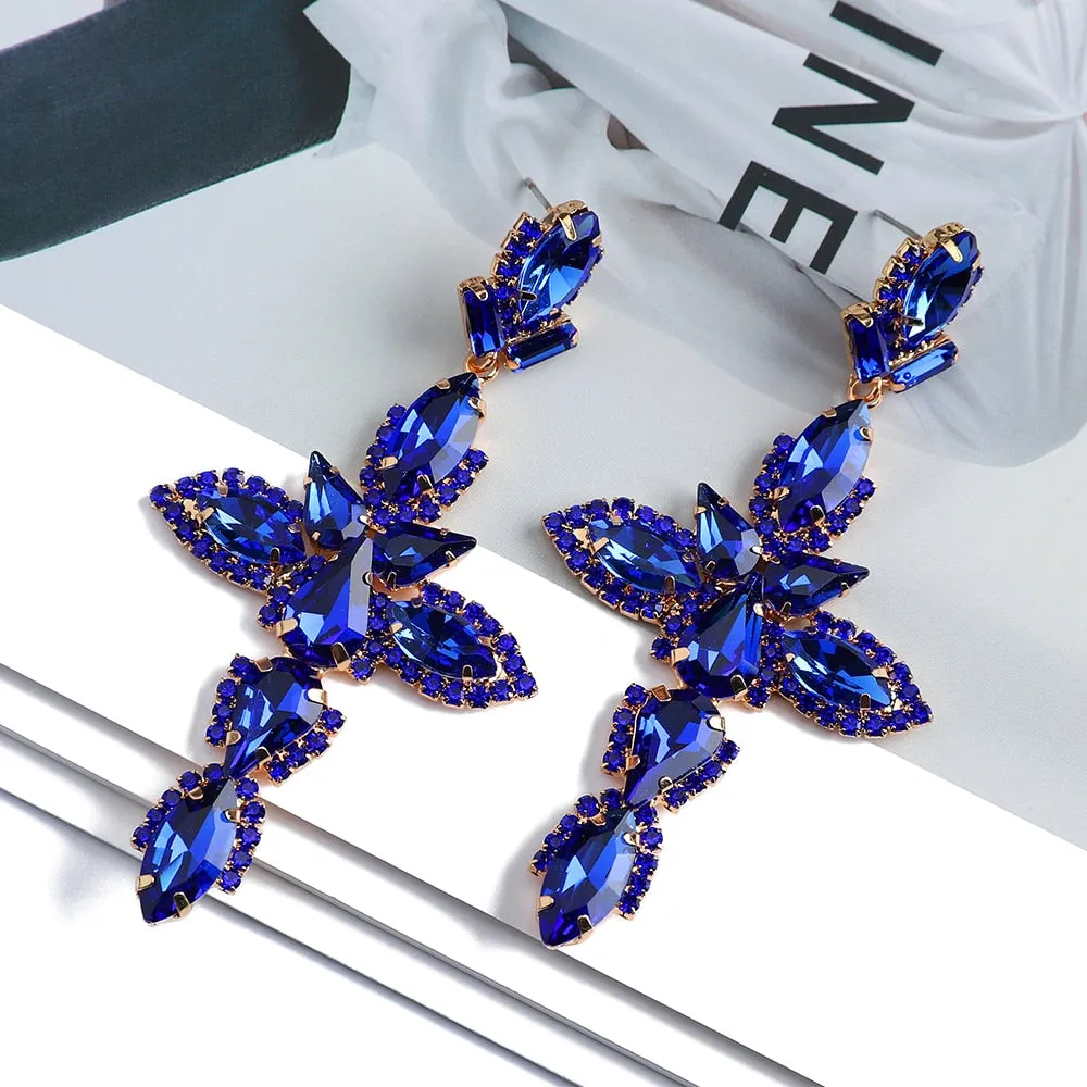 Boho Vintage Luxury Ear Accessories Cross Geometric Sparkly Crystal Big Dangle Earrings For Women