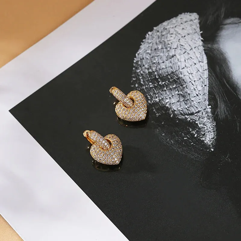 Cubic Zircon Heart Hoop Earrings