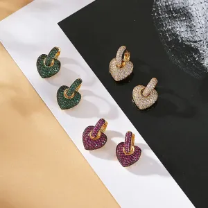 Cubic Zircon Heart Hoop Earrings