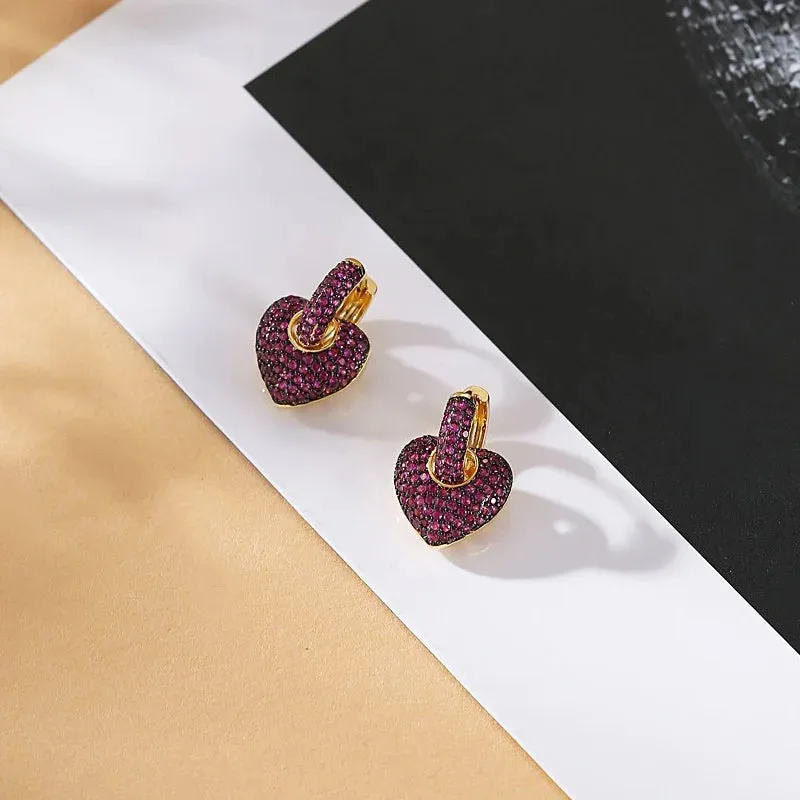 Cubic Zircon Heart Hoop Earrings