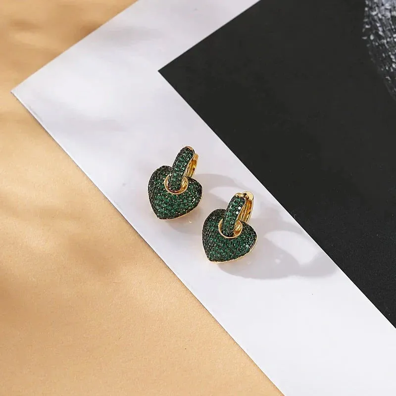 Cubic Zircon Heart Hoop Earrings
