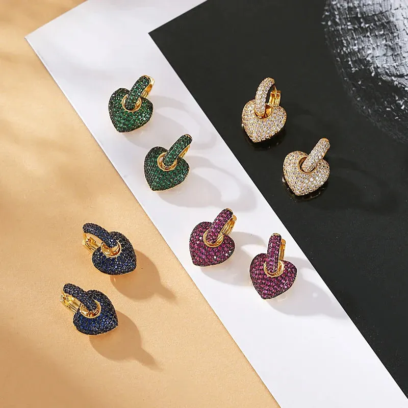 Cubic Zircon Heart Hoop Earrings