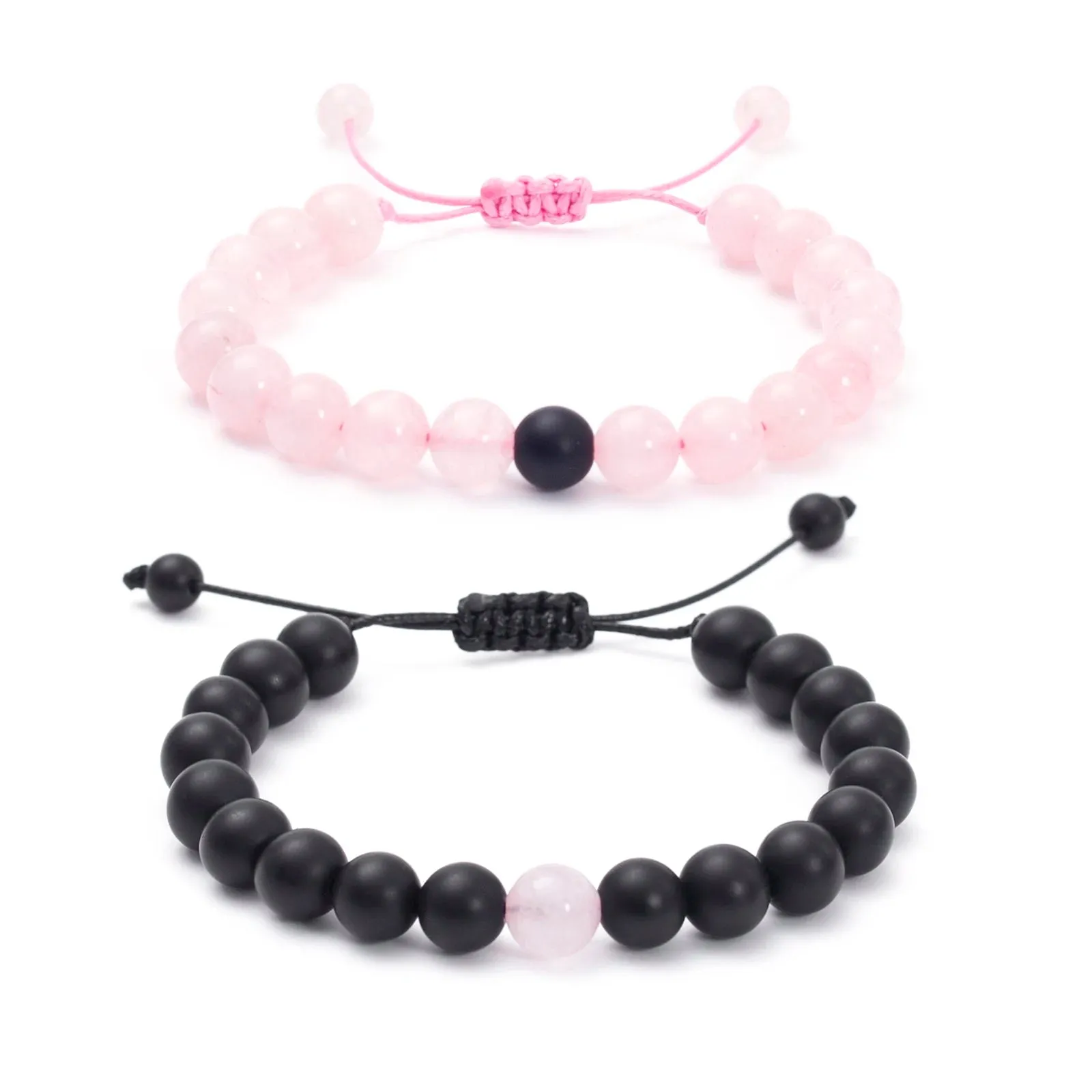 FTCY 2pcs/Set Couples Natural Stone Bracelets Black Pink Matching Lava Tiger Eye Beaded Yoga Jewelry for Men Women