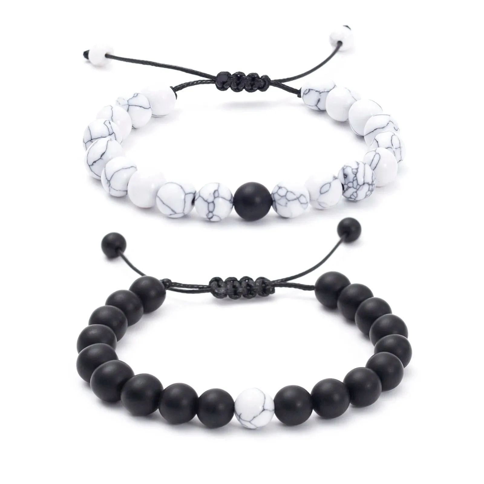 FTCY 2pcs/Set Couples Natural Stone Bracelets Black Pink Matching Lava Tiger Eye Beaded Yoga Jewelry for Men Women