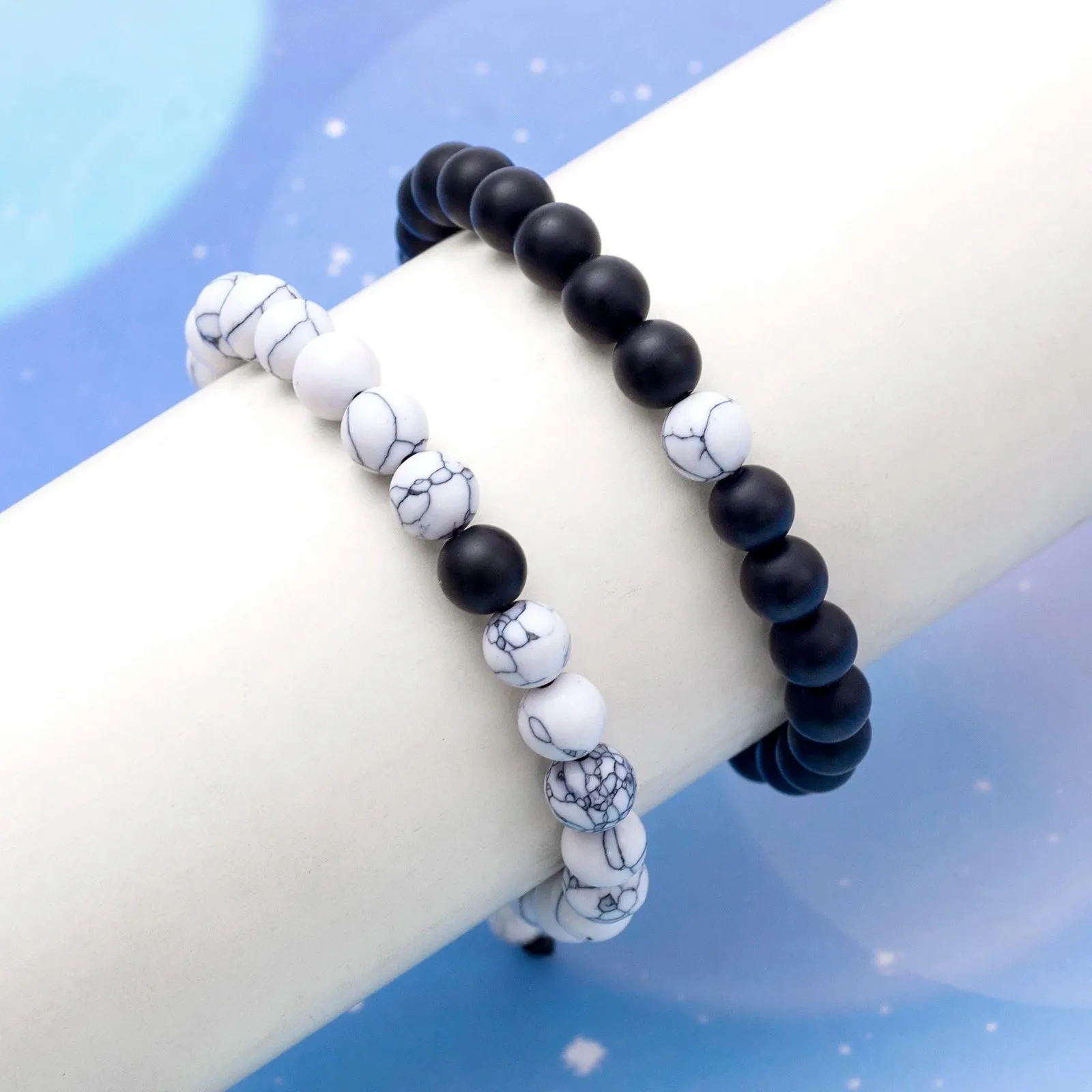 FTCY 2pcs/Set Couples Natural Stone Bracelets Black Pink Matching Lava Tiger Eye Beaded Yoga Jewelry for Men Women