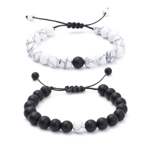 FTCY 2pcs/Set Couples Natural Stone Bracelets Black Pink Matching Lava Tiger Eye Beaded Yoga Jewelry for Men Women