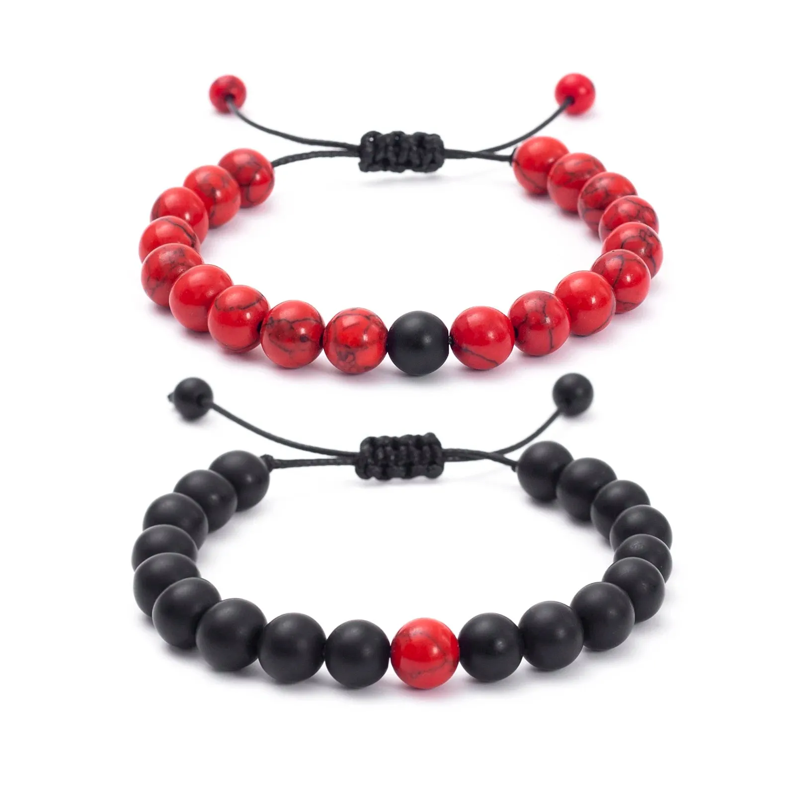 FTCY 2pcs/Set Couples Natural Stone Bracelets Black Pink Matching Lava Tiger Eye Beaded Yoga Jewelry for Men Women