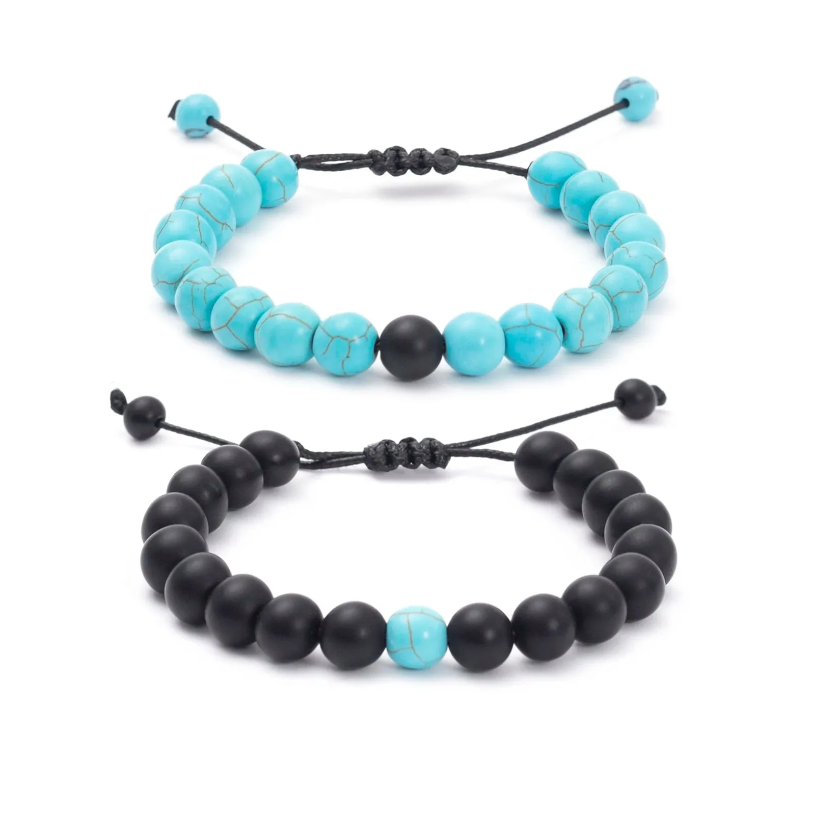FTCY 2pcs/Set Couples Natural Stone Bracelets Black Pink Matching Lava Tiger Eye Beaded Yoga Jewelry for Men Women