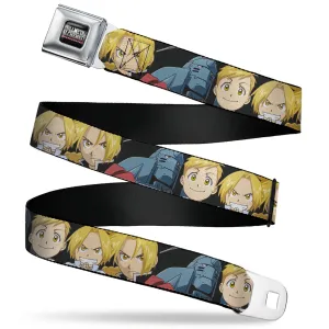 FULLMETAL ALCHEMIST BROTHERHOOD Title Logo Full Color Black Seatbelt Belt - Fullmetal Alchemist Brotherhood Elric Brothers Face Close-Up Webbing