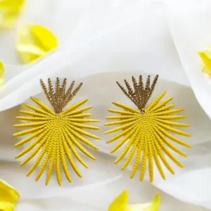 Geometric - Starburst Flower petal spiky leaf Gold statement earrings | dangly drop earrings | oversize floral earrings | lightweight party earrings
