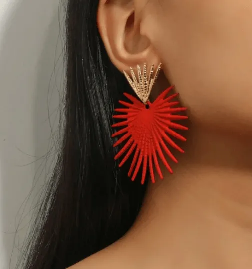Geometric - Starburst Flower petal spiky leaf Gold statement earrings | dangly drop earrings | oversize floral earrings | lightweight party earrings