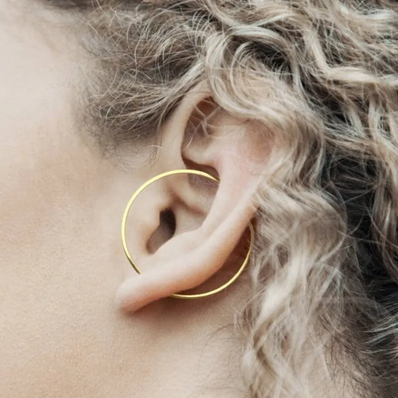 Gold Circle Ear Climber Handmade Triangle Earrings