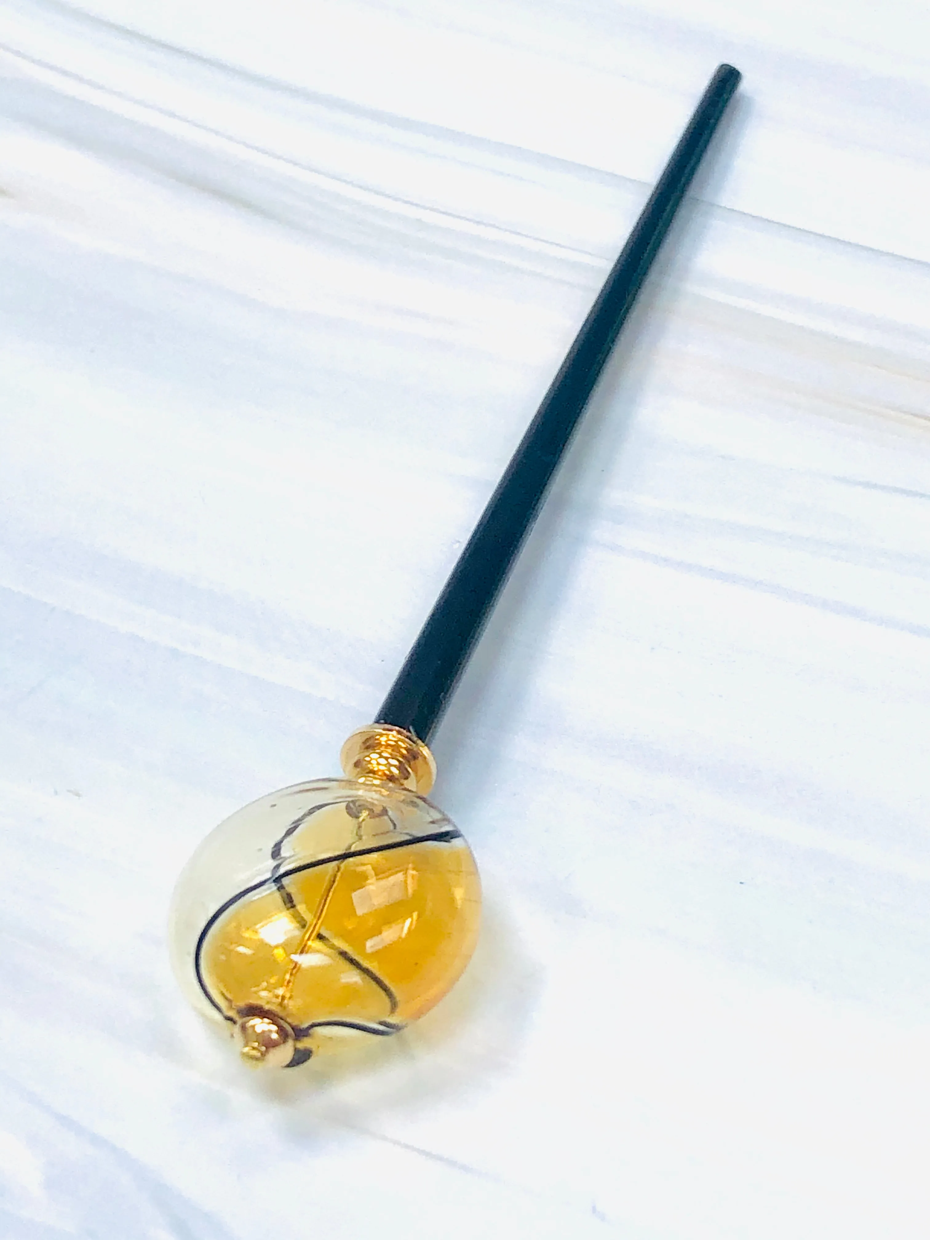 Golden Embers Blown Glass hair stick, hand made hair stick, shawl pin