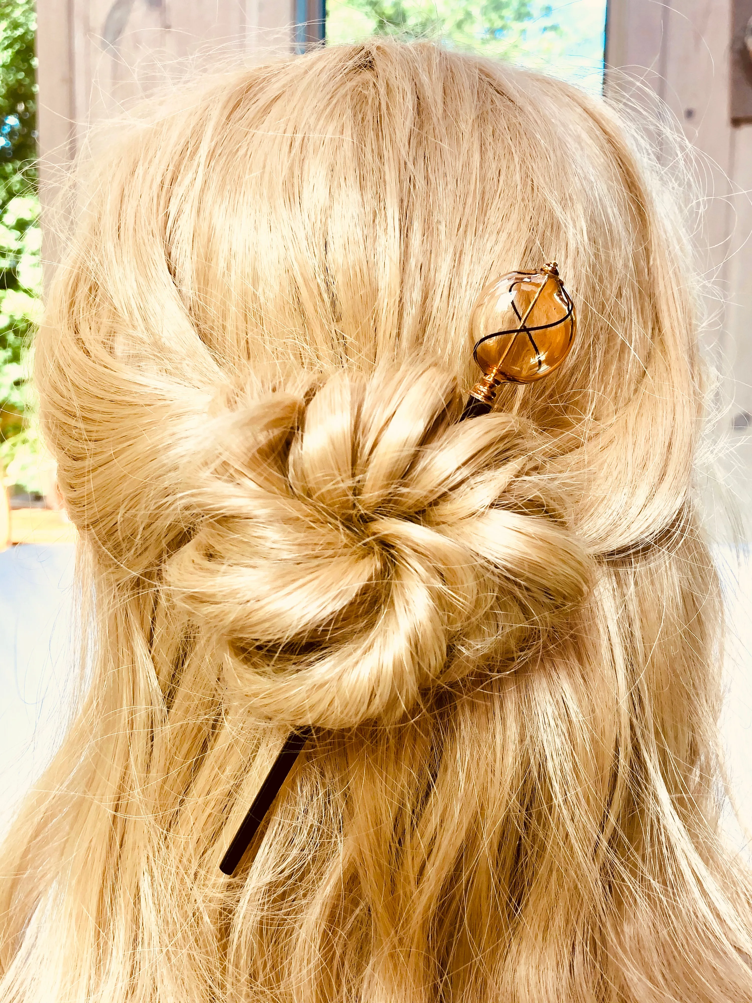 Golden Embers Blown Glass hair stick, hand made hair stick, shawl pin