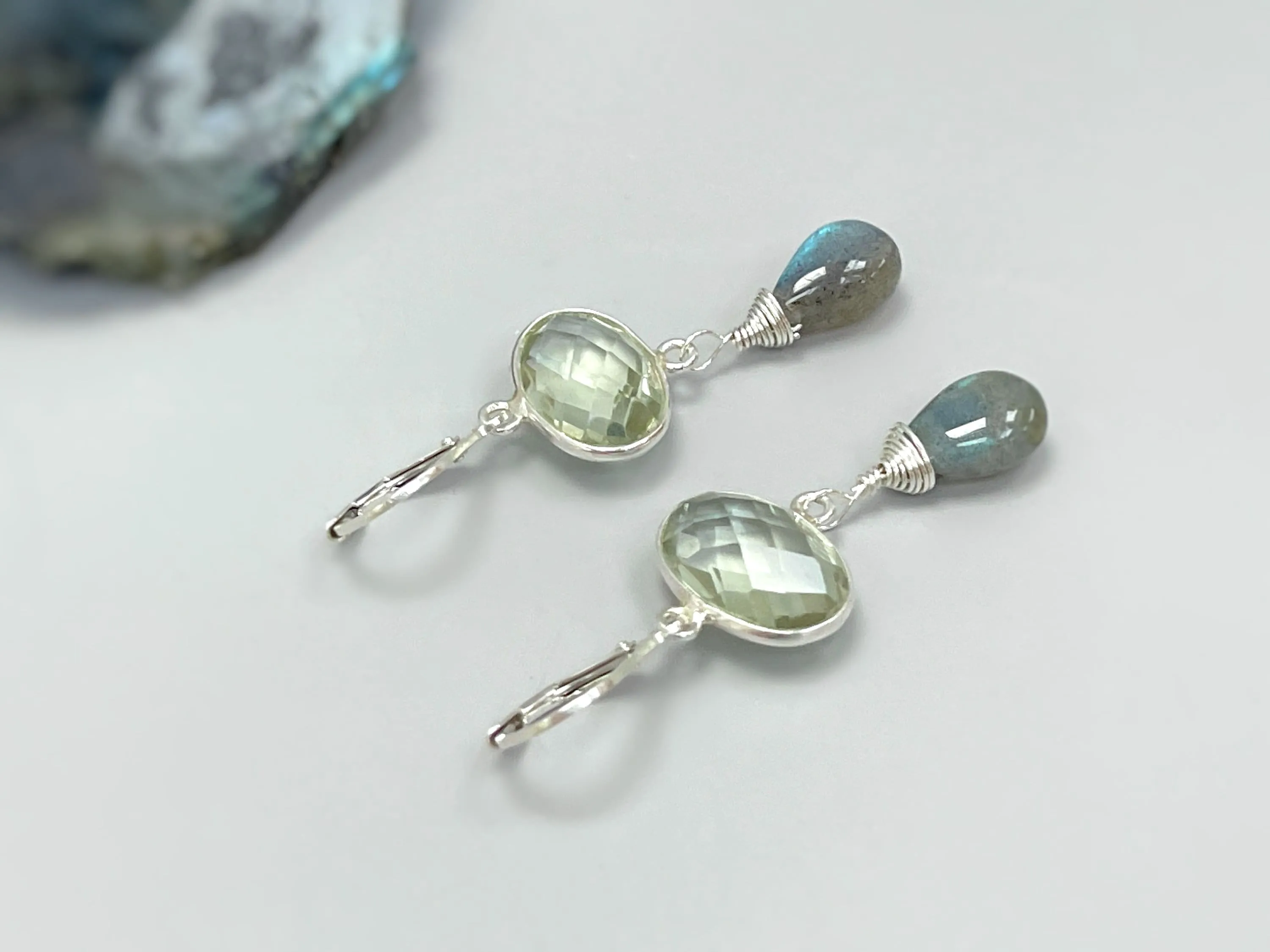 Green Amethyst and Labradorite earrings