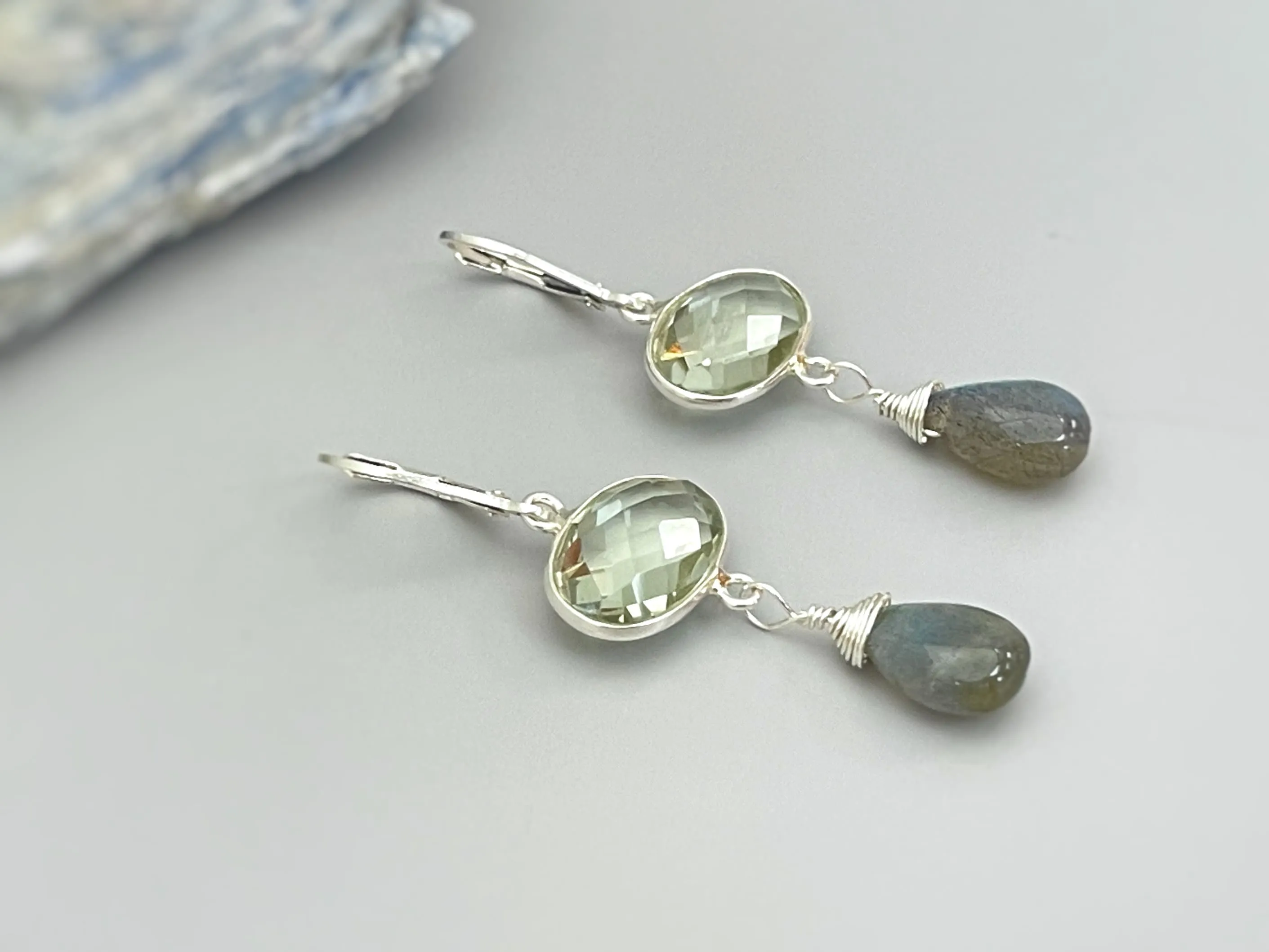 Green Amethyst and Labradorite earrings