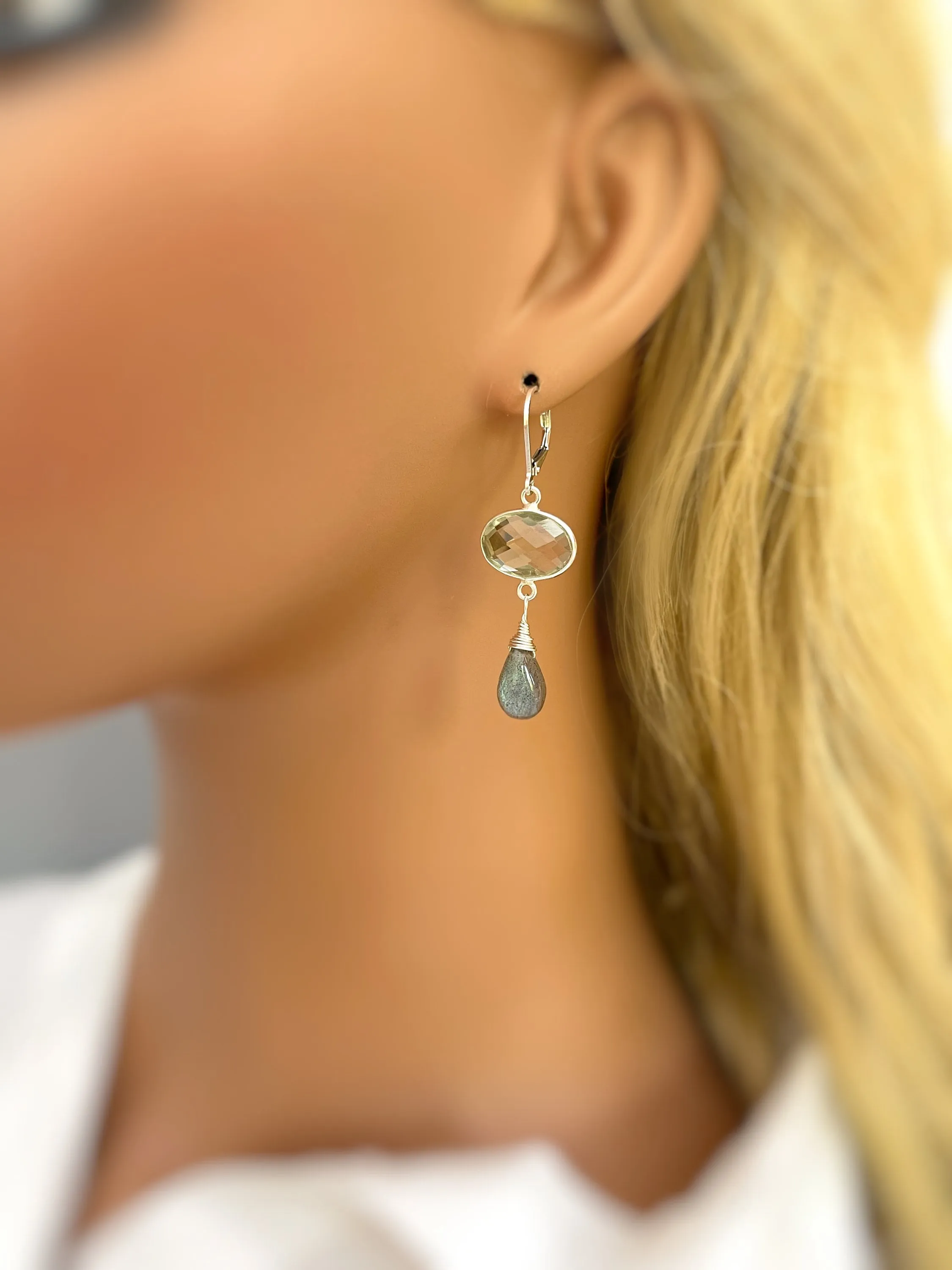 Green Amethyst and Labradorite earrings