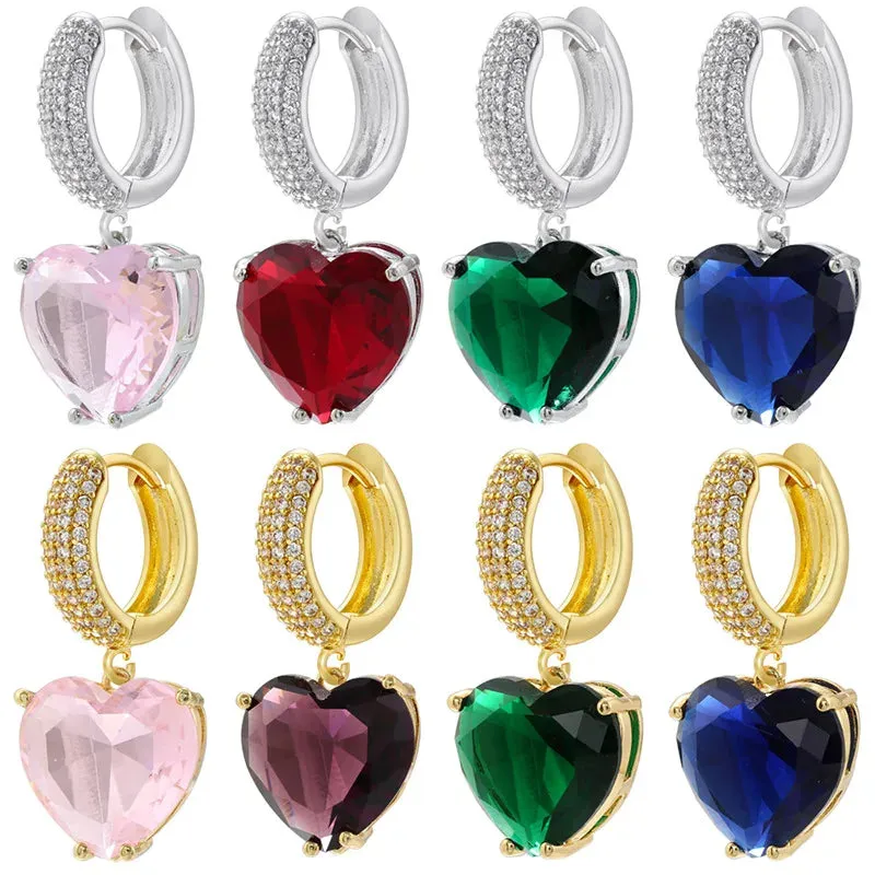Heart Shaped Zircon Hoop Earrings