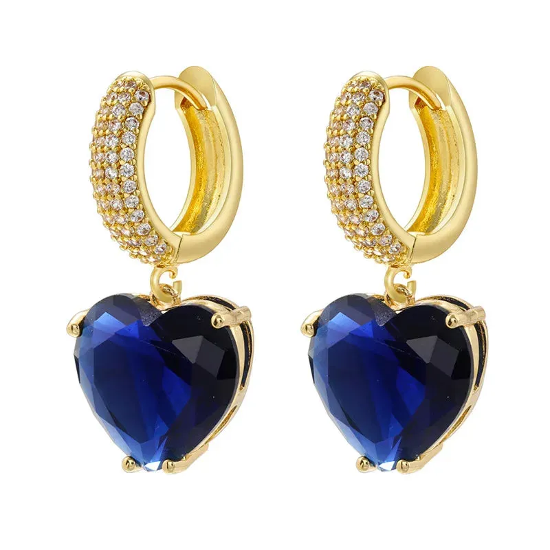 Heart Shaped Zircon Hoop Earrings