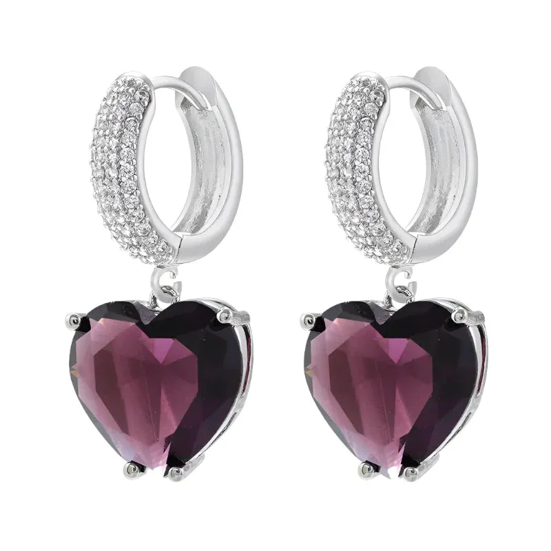 Heart Shaped Zircon Hoop Earrings