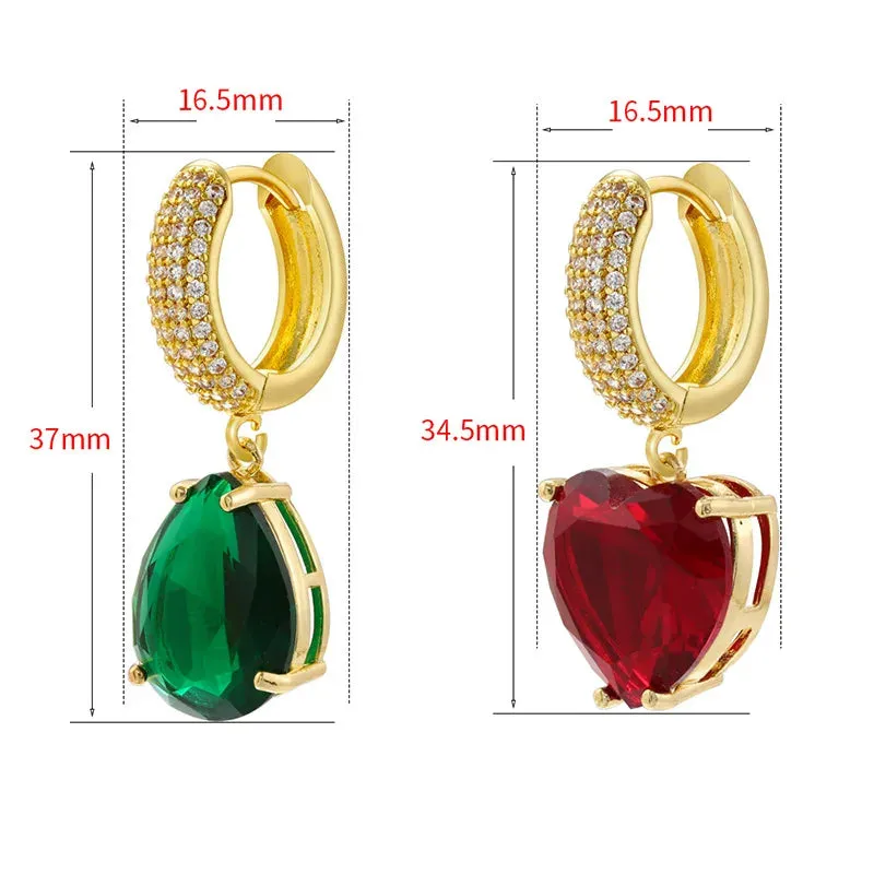 Heart Shaped Zircon Hoop Earrings