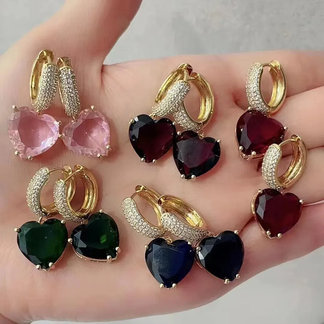 Heart Shaped Zircon Hoop Earrings