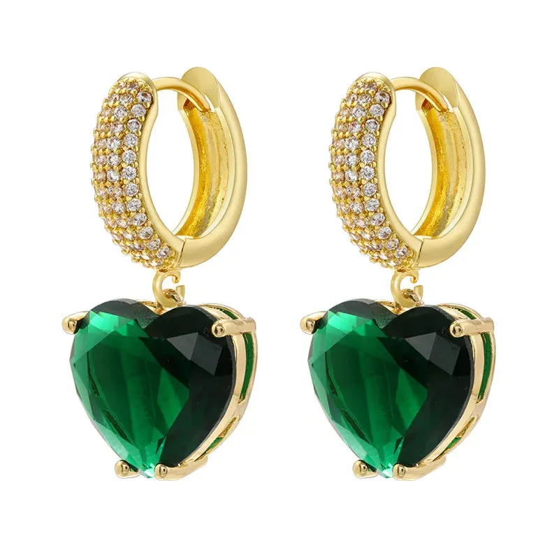 Heart Shaped Zircon Hoop Earrings