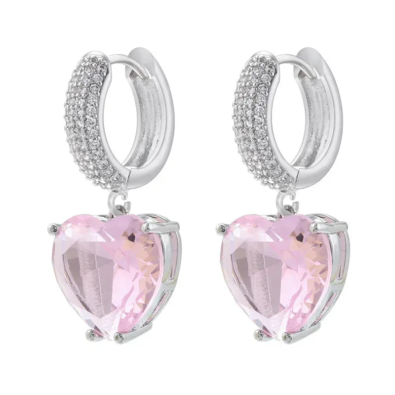 Heart Shaped Zircon Hoop Earrings