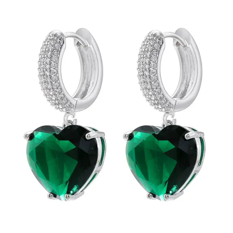 Heart Shaped Zircon Hoop Earrings