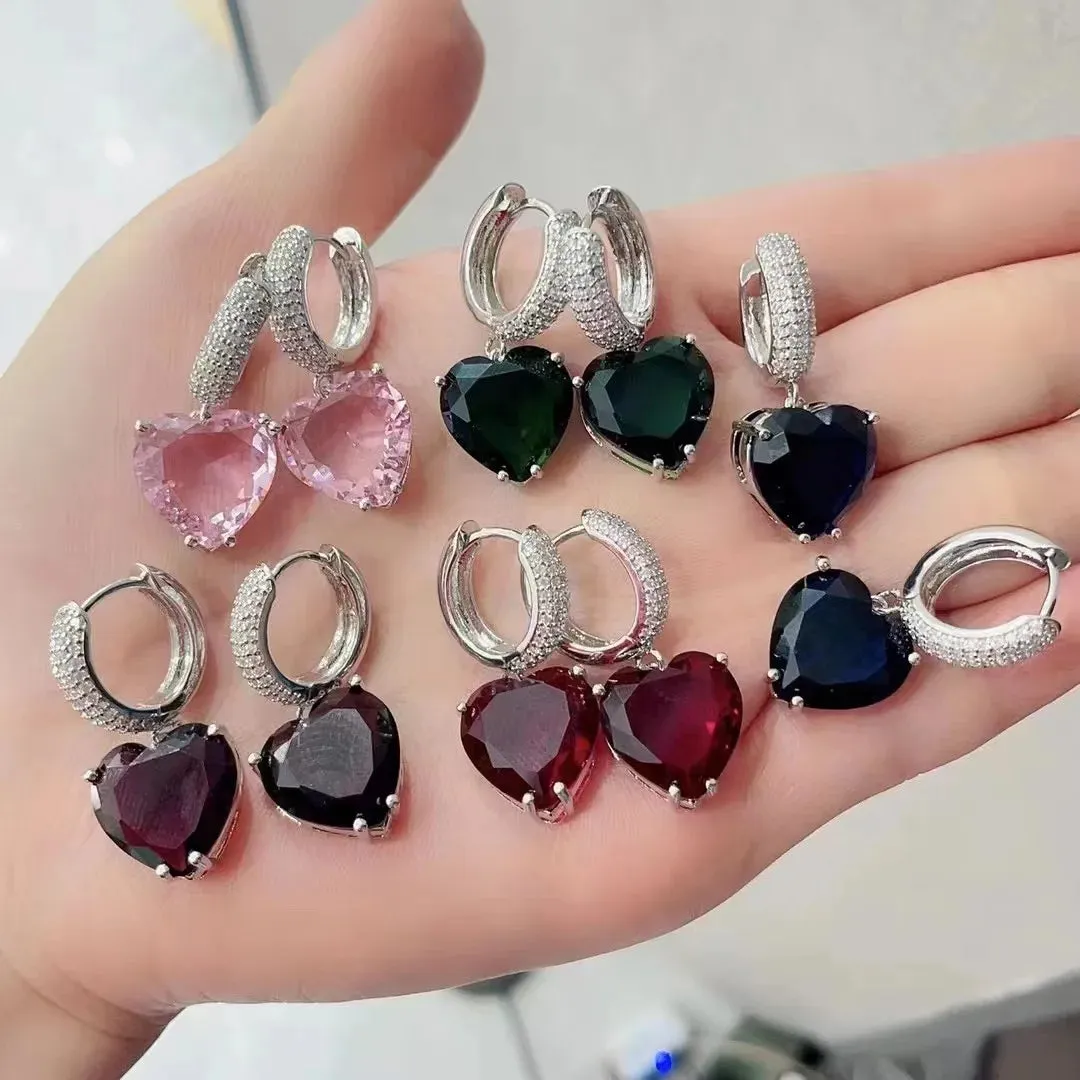 Heart Shaped Zircon Hoop Earrings