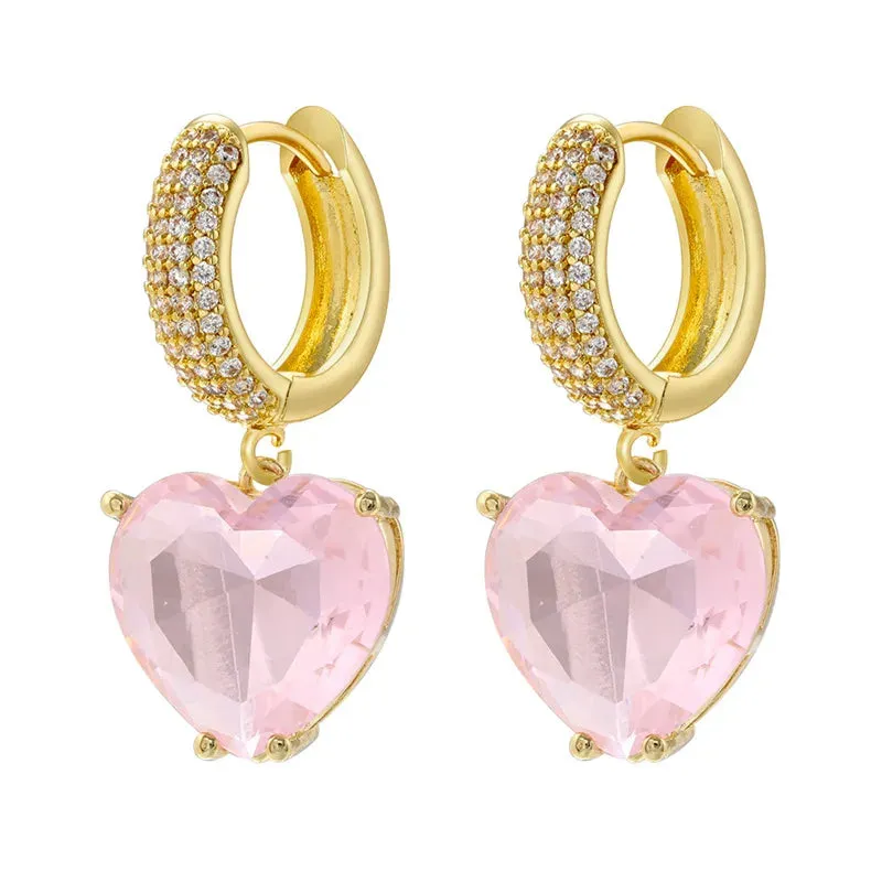 Heart Shaped Zircon Hoop Earrings