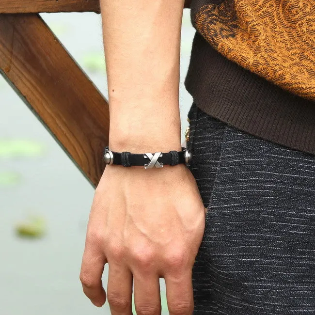 Hot Summer Style Bracelet Men Vintage Handmade Genuine Leather Wrap Charm Cross Bracelets Bangles Mens Bracelets pulseras