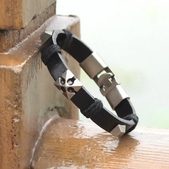 Hot Summer Style Bracelet Men Vintage Handmade Genuine Leather Wrap Charm Cross Bracelets Bangles Mens Bracelets pulseras