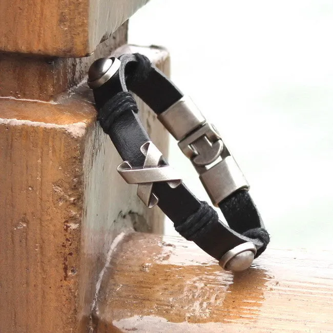 Hot Summer Style Bracelet Men Vintage Handmade Genuine Leather Wrap Charm Cross Bracelets Bangles Mens Bracelets pulseras