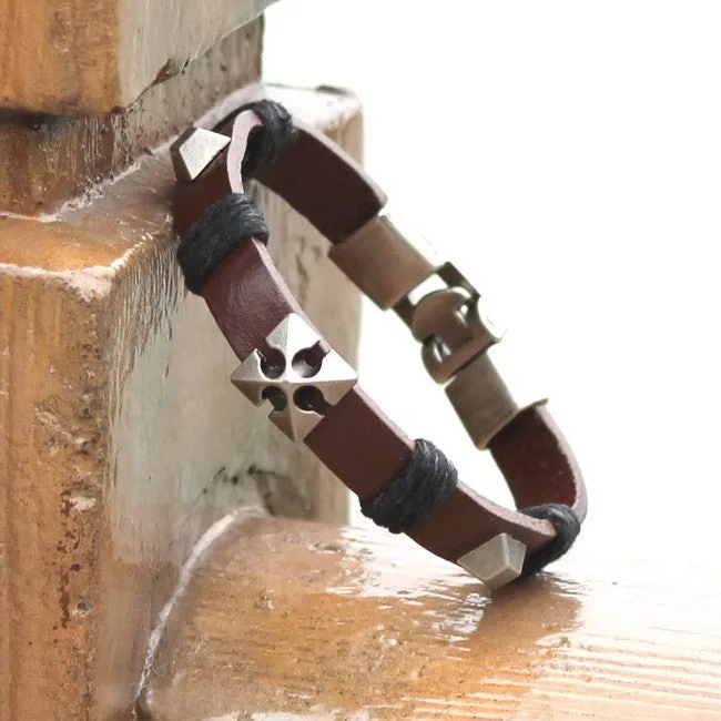 Hot Summer Style Bracelet Men Vintage Handmade Genuine Leather Wrap Charm Cross Bracelets Bangles Mens Bracelets pulseras