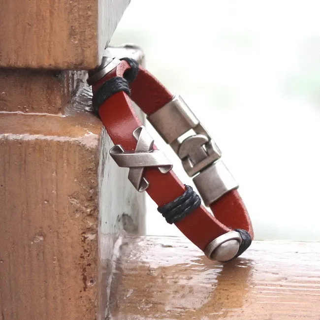 Hot Summer Style Bracelet Men Vintage Handmade Genuine Leather Wrap Charm Cross Bracelets Bangles Mens Bracelets pulseras