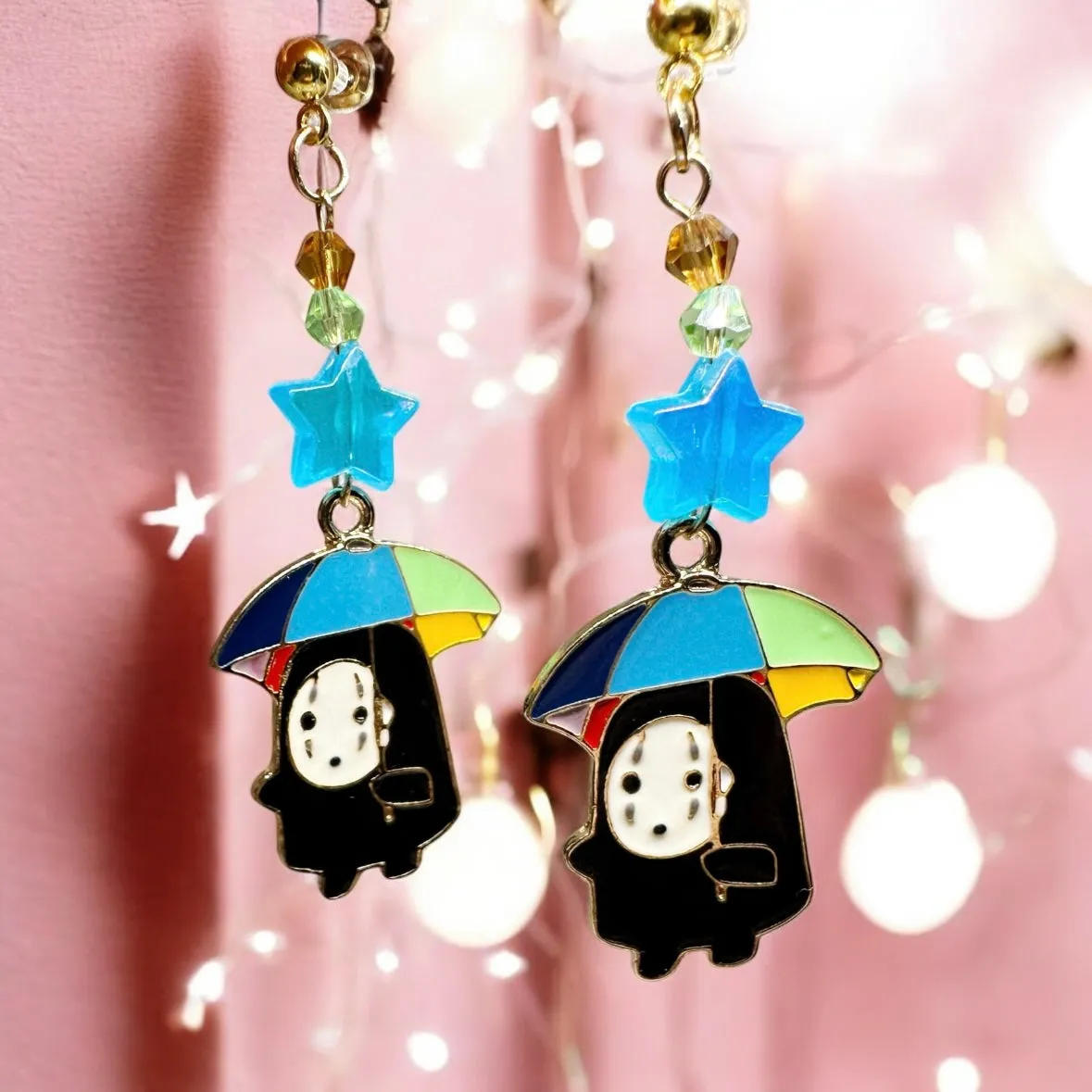 Kawaii - No face man earrings carry umbrella | japanese anime dangle earrings | oriental decor drop earrings| cute kawaii | howl’s earrings