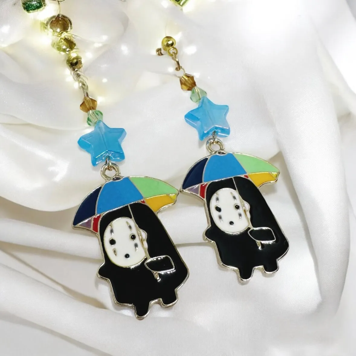 Kawaii - No face man earrings carry umbrella | japanese anime dangle earrings | oriental decor drop earrings| cute kawaii | howl’s earrings