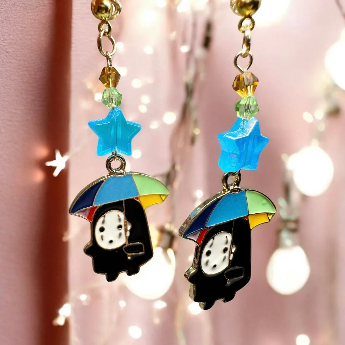 Kawaii - No face man earrings carry umbrella | japanese anime dangle earrings | oriental decor drop earrings| cute kawaii | howl’s earrings
